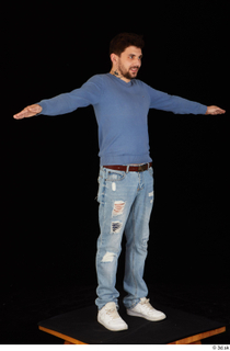 Hamza blue jeans blue sweatshirt dressed standing t poses white…